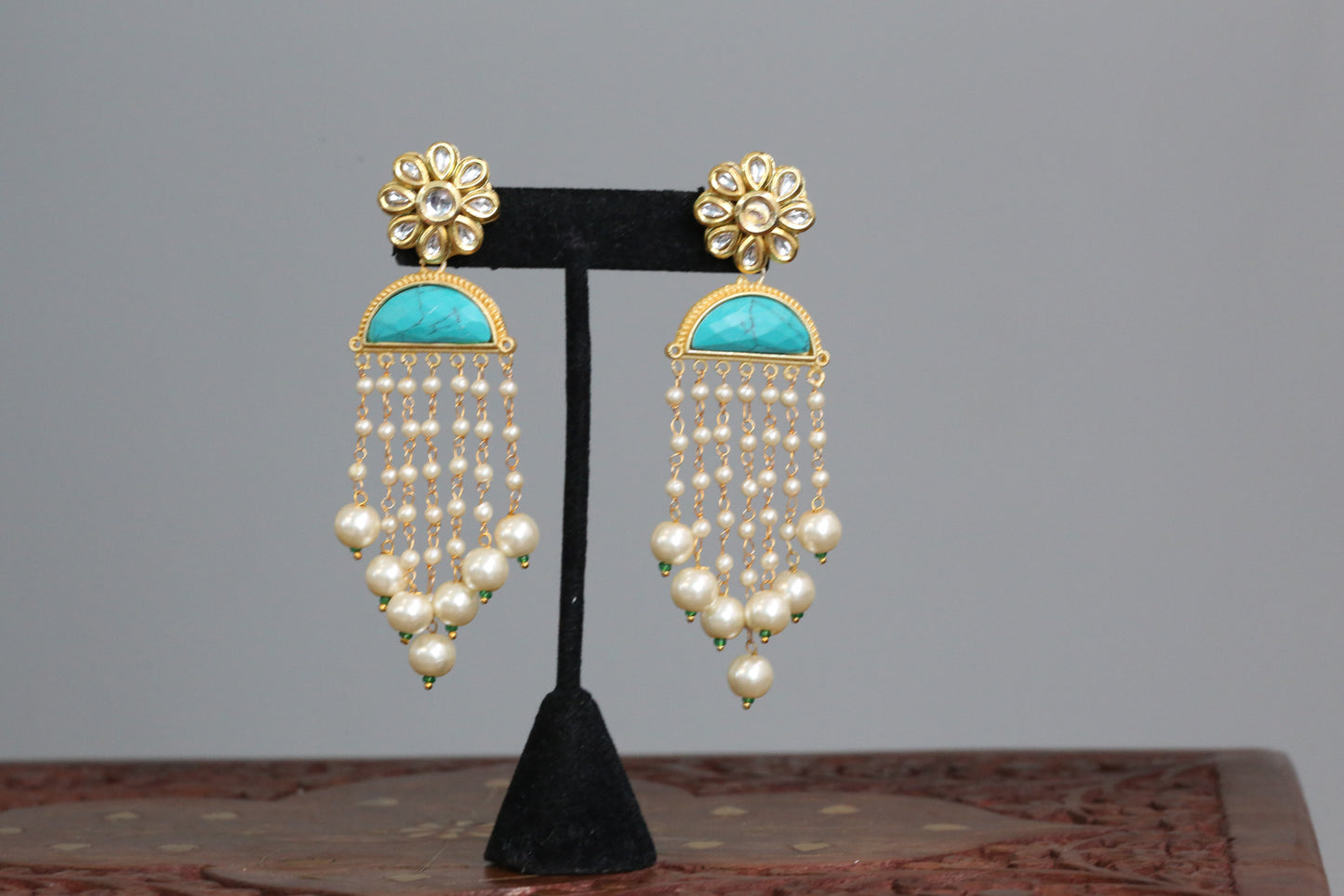 Turquoise Stone Matt Gold Statement Earrings