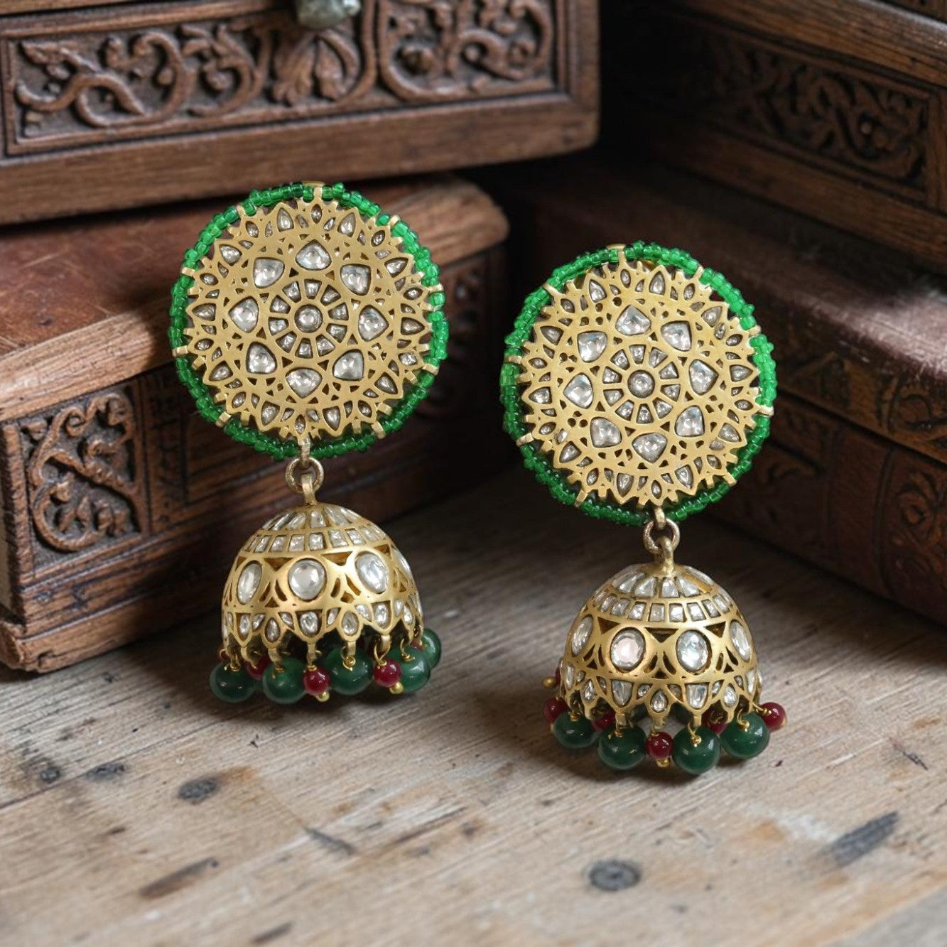 Tejasvi Vintage Gold Kundan Jhumka
