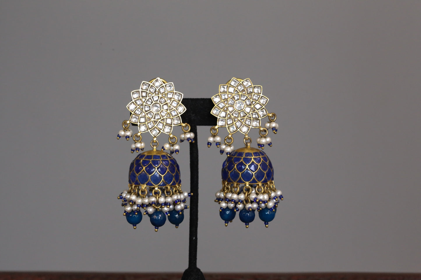 Veera Vintage Gold Takkar Kundan Jhumka - Blue