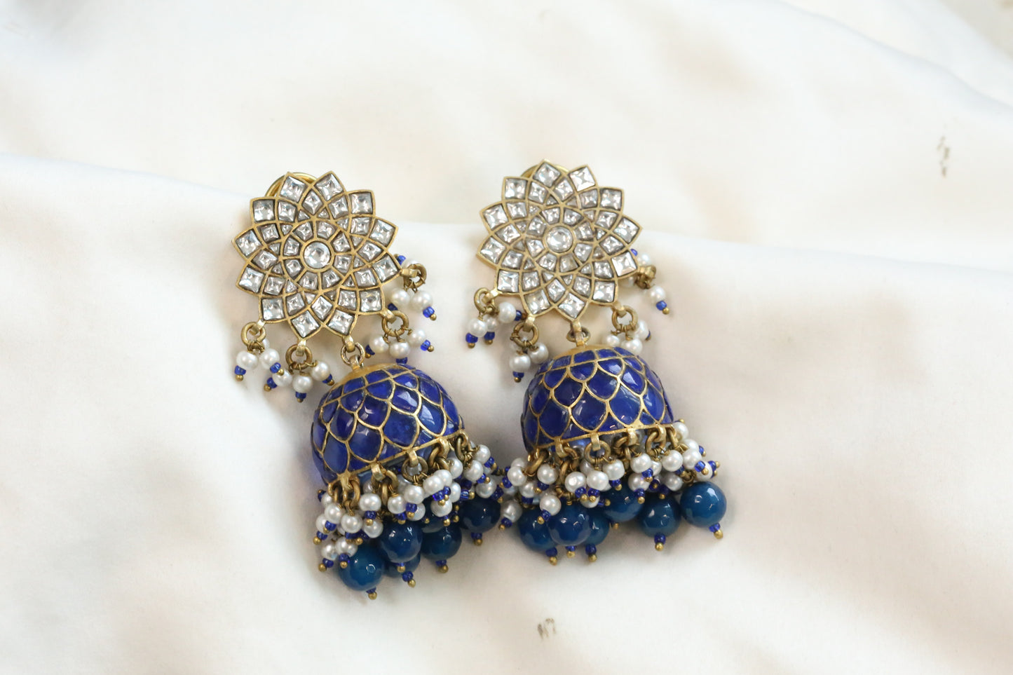 Veera Vintage Gold Takkar Kundan Jhumka - Blue