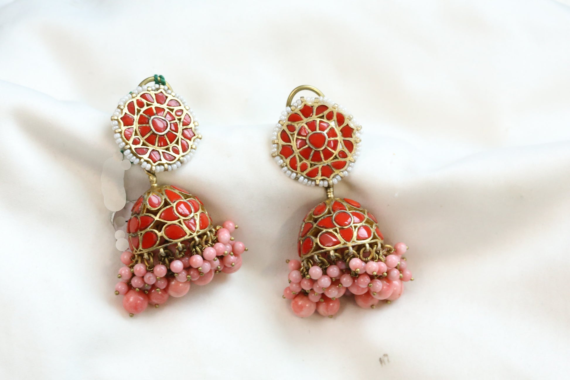 Takkar Kundan Work Coral Jhumka