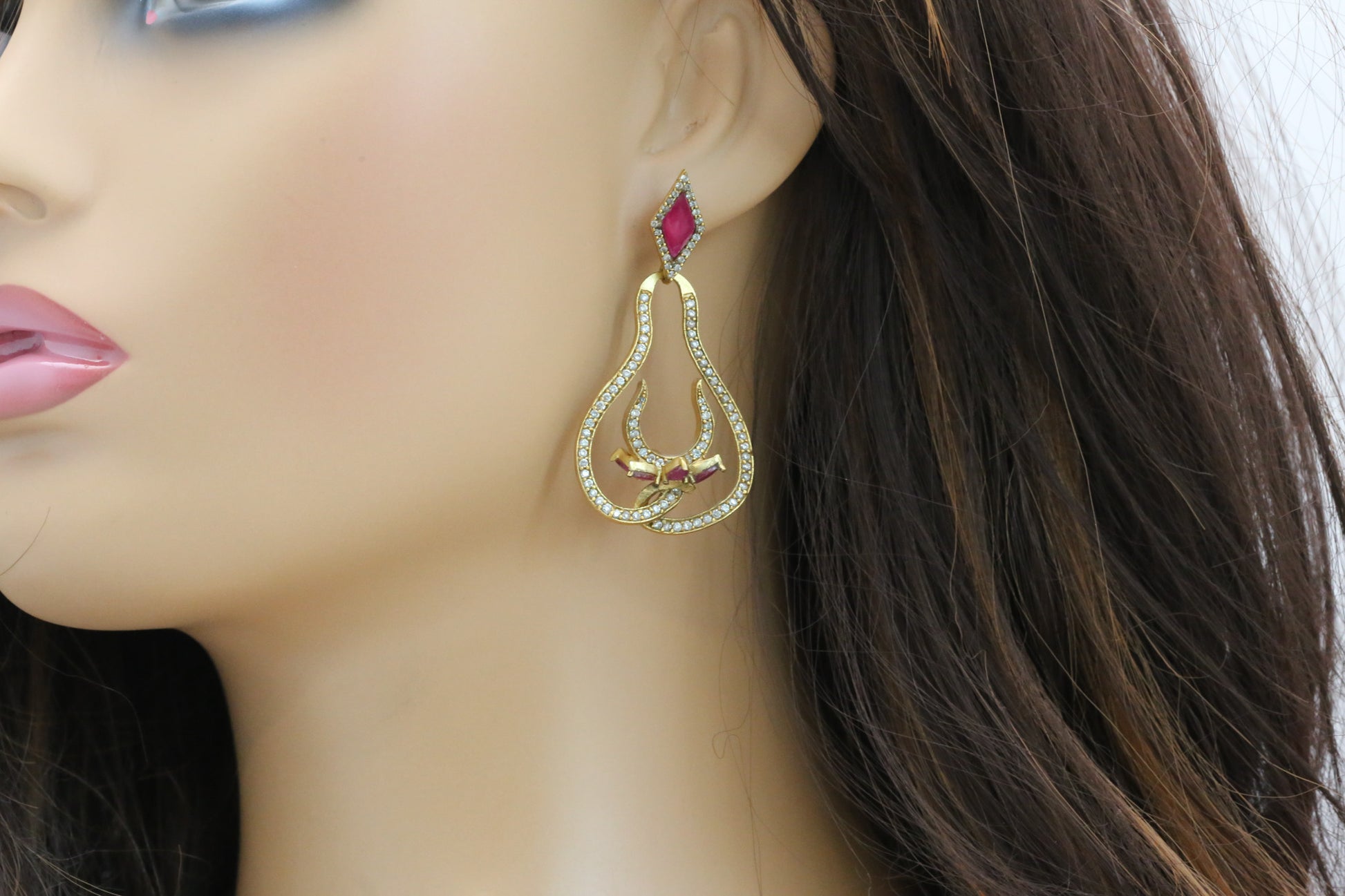 3D Mahira VIntage Gold Kundan Chandbaali
