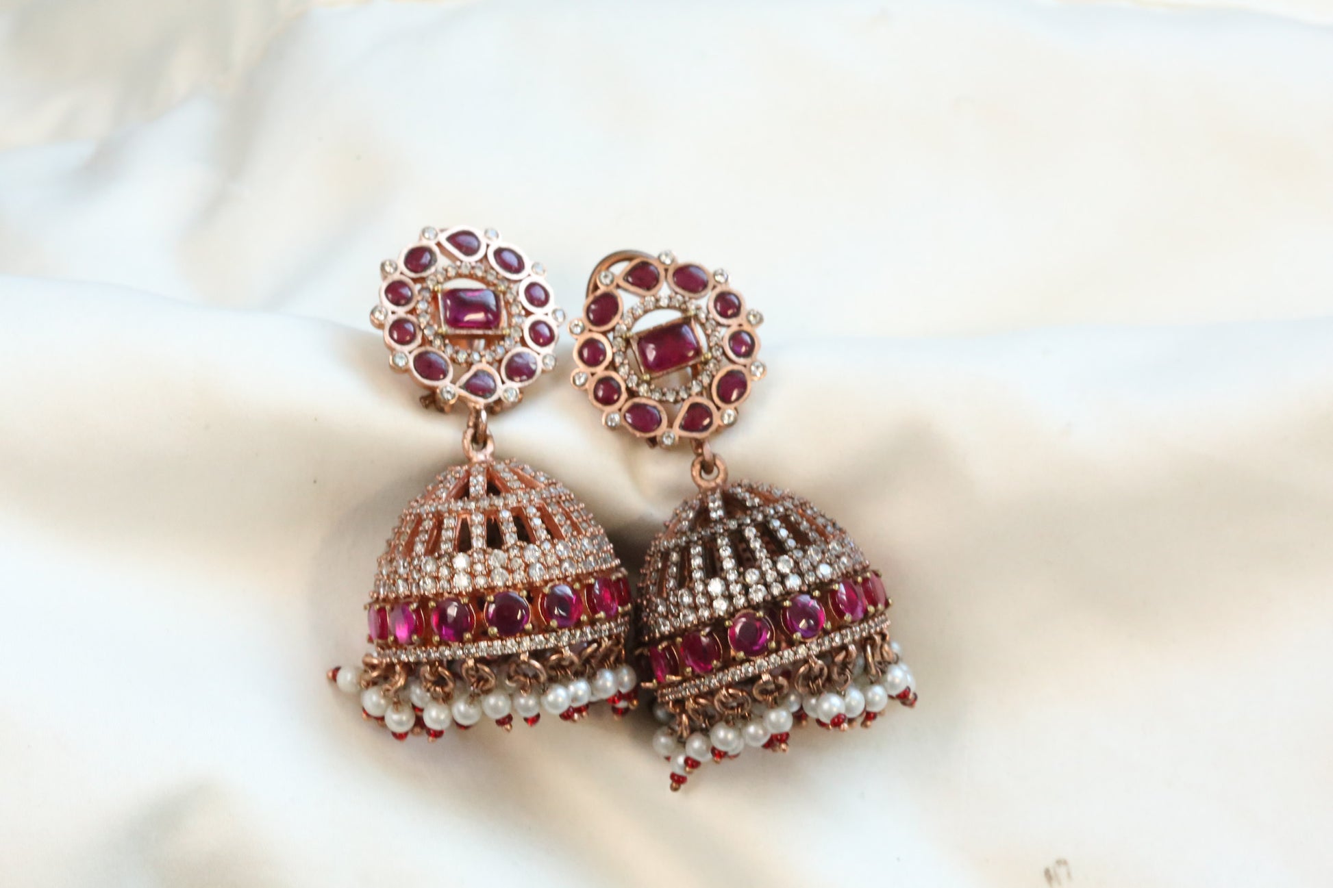 Anandi Jadau Kundan & CZ Rose Gold Jhumka