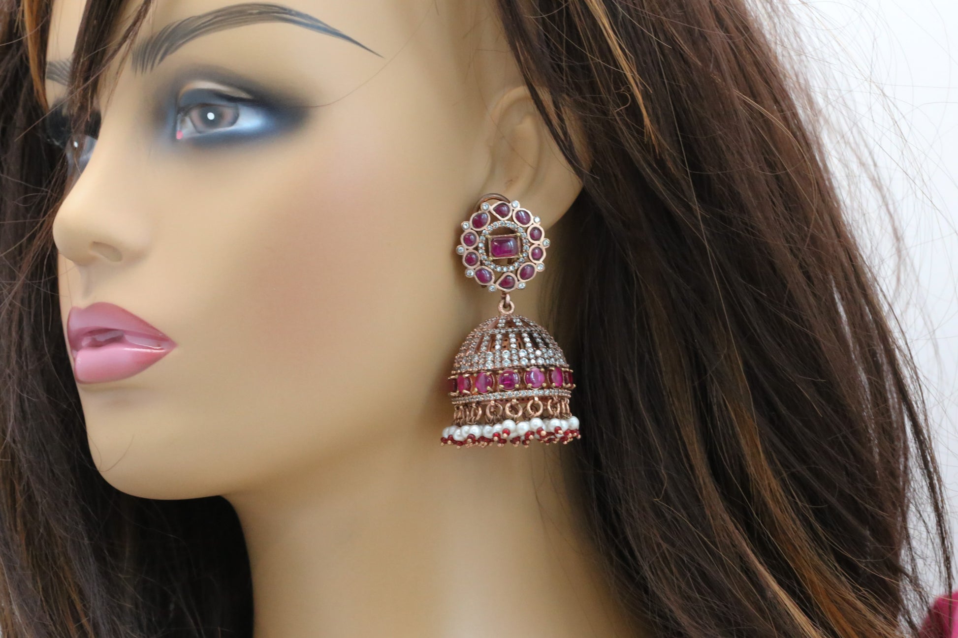Anandi Jadau Kundan & CZ Rose Gold Jhumka