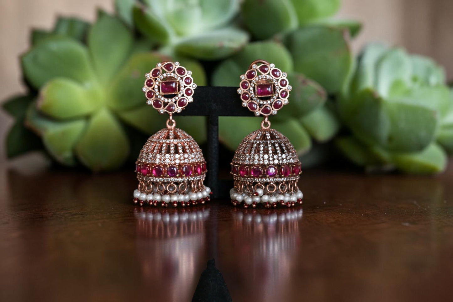 Anandi Jadau Kundan & CZ Rose Gold Jhumka