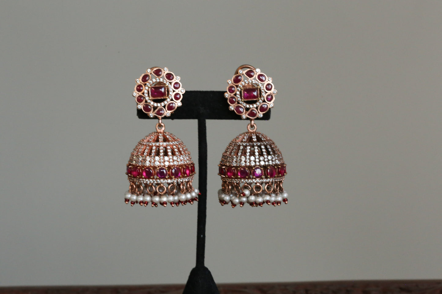 Anandi Jadau Kundan & CZ Rose Gold Jhumka