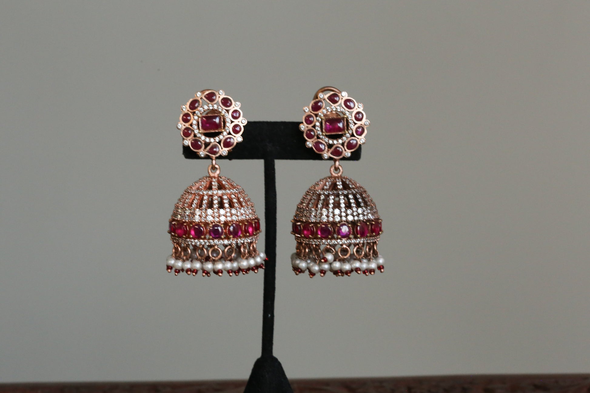 Anandi Jadau Kundan & CZ Rose Gold Jhumka