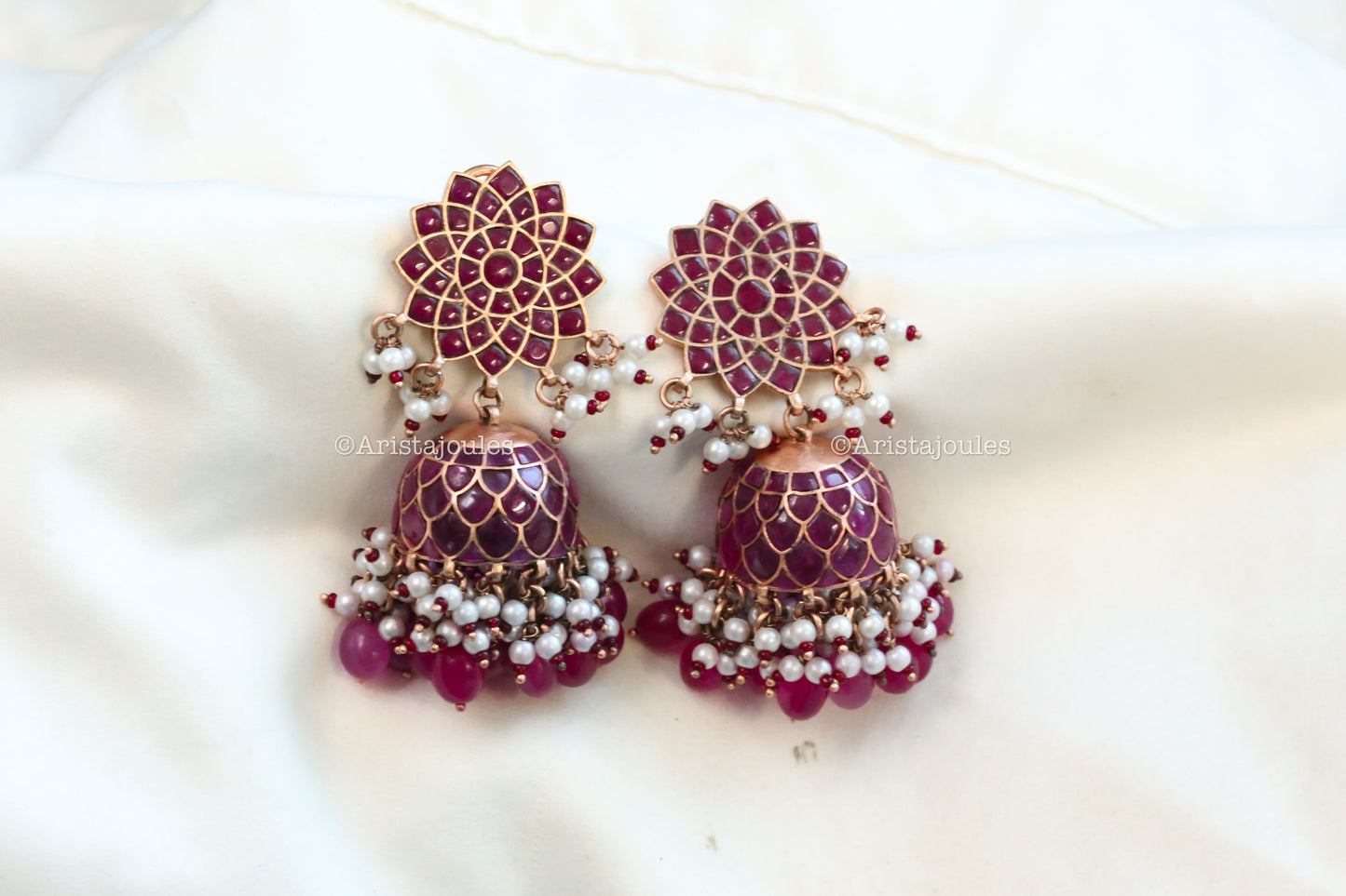 Veera Vintage Gold Takkar Kundan Jhumka - Ruby (Rose Gold)
