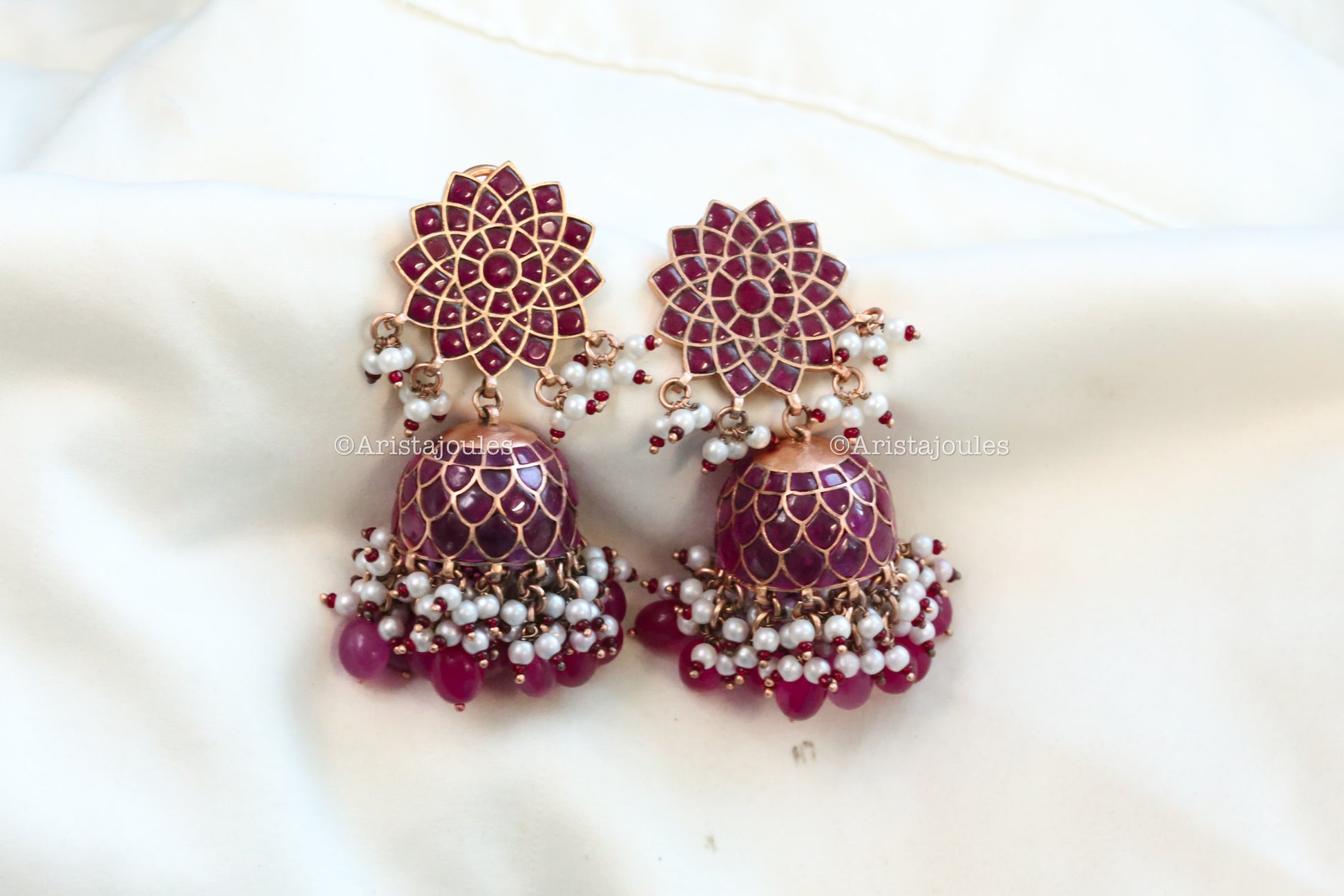 Veera Vintage Gold Takkar Kundan Jhumka - Ruby (Rose Gold)