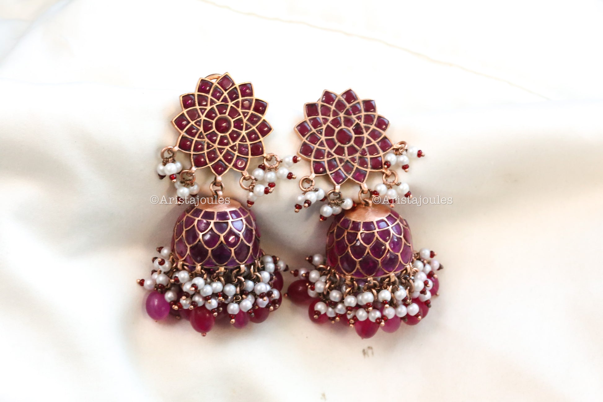 Veera Vintage Gold Takkar Kundan Jhumka - Ruby (Rose Gold)
