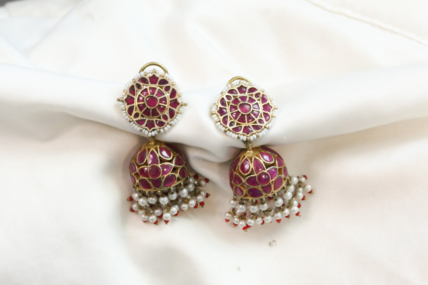 Takkar Kundan Work Ruby Jhumka