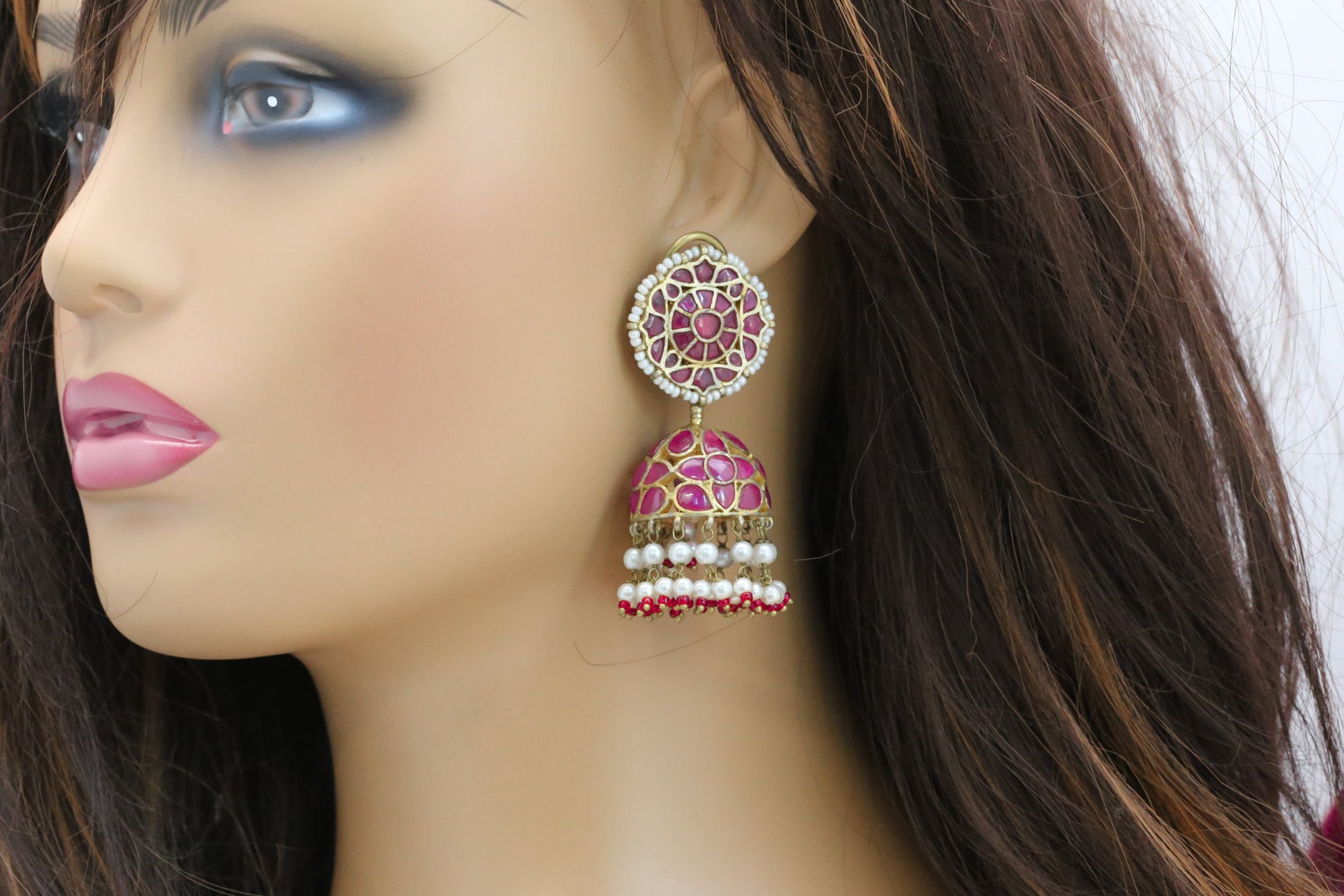 Takkar Kundan Work Ruby Jhumka