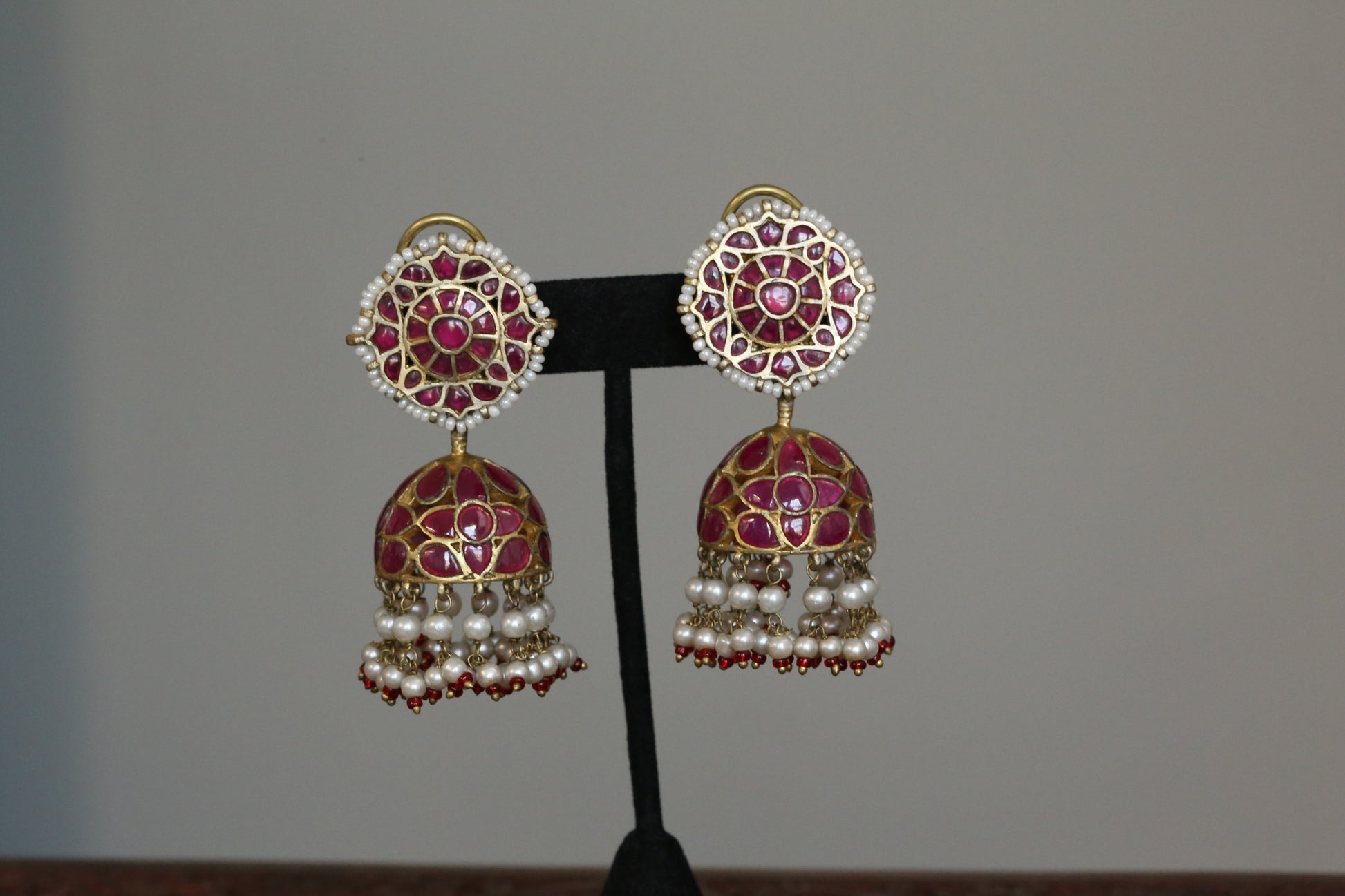 Takkar Kundan Work Ruby Jhumka
