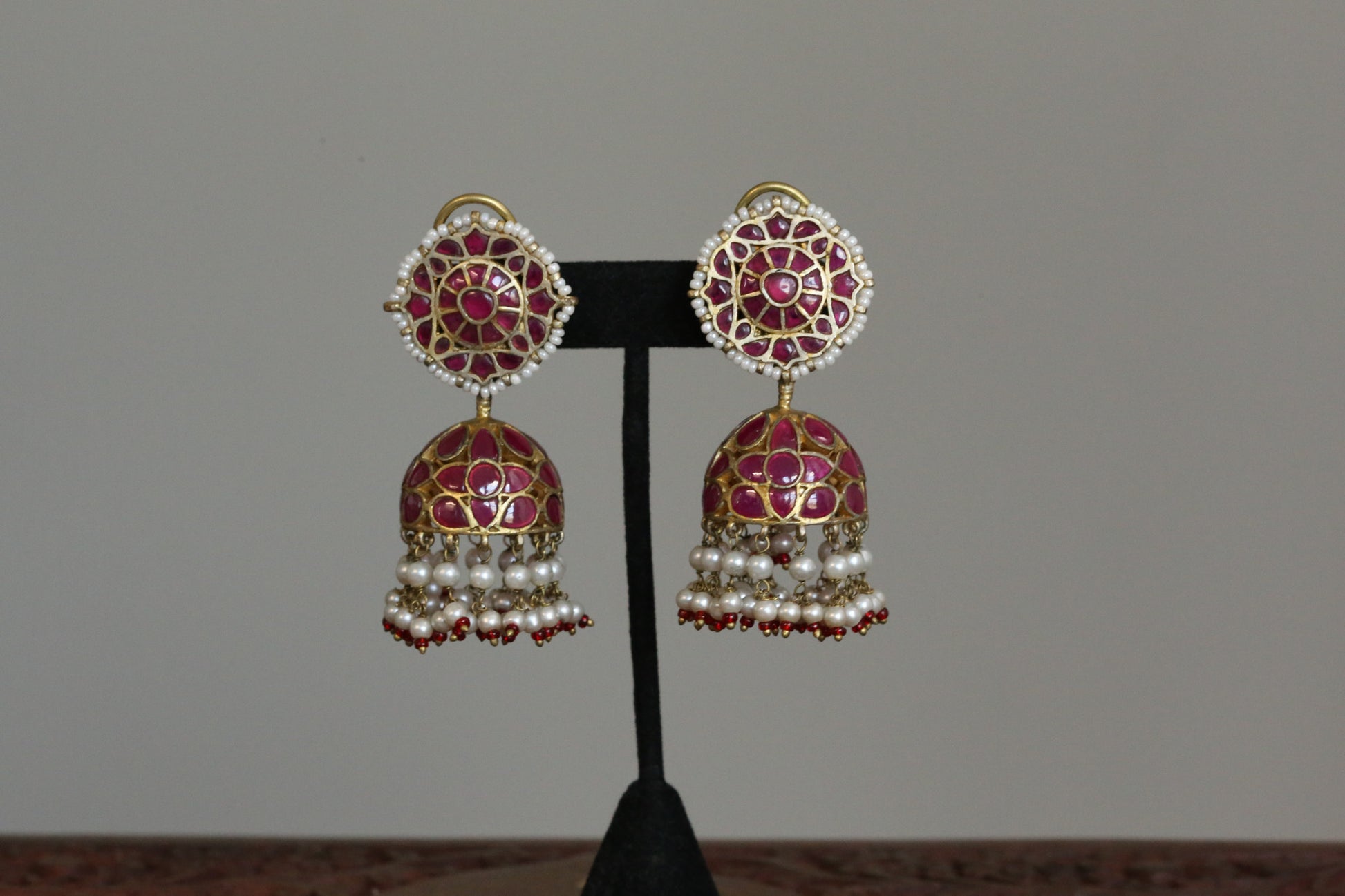 Takkar Kundan Work Ruby Jhumka