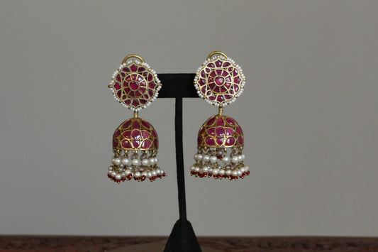 Takkar Kundan Work Ruby Jhumka