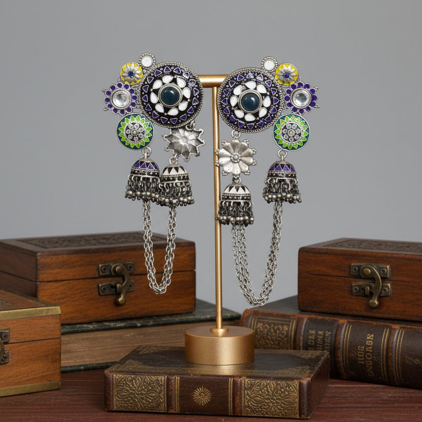 Rangreza Enamel Earrings -Blue Ivory