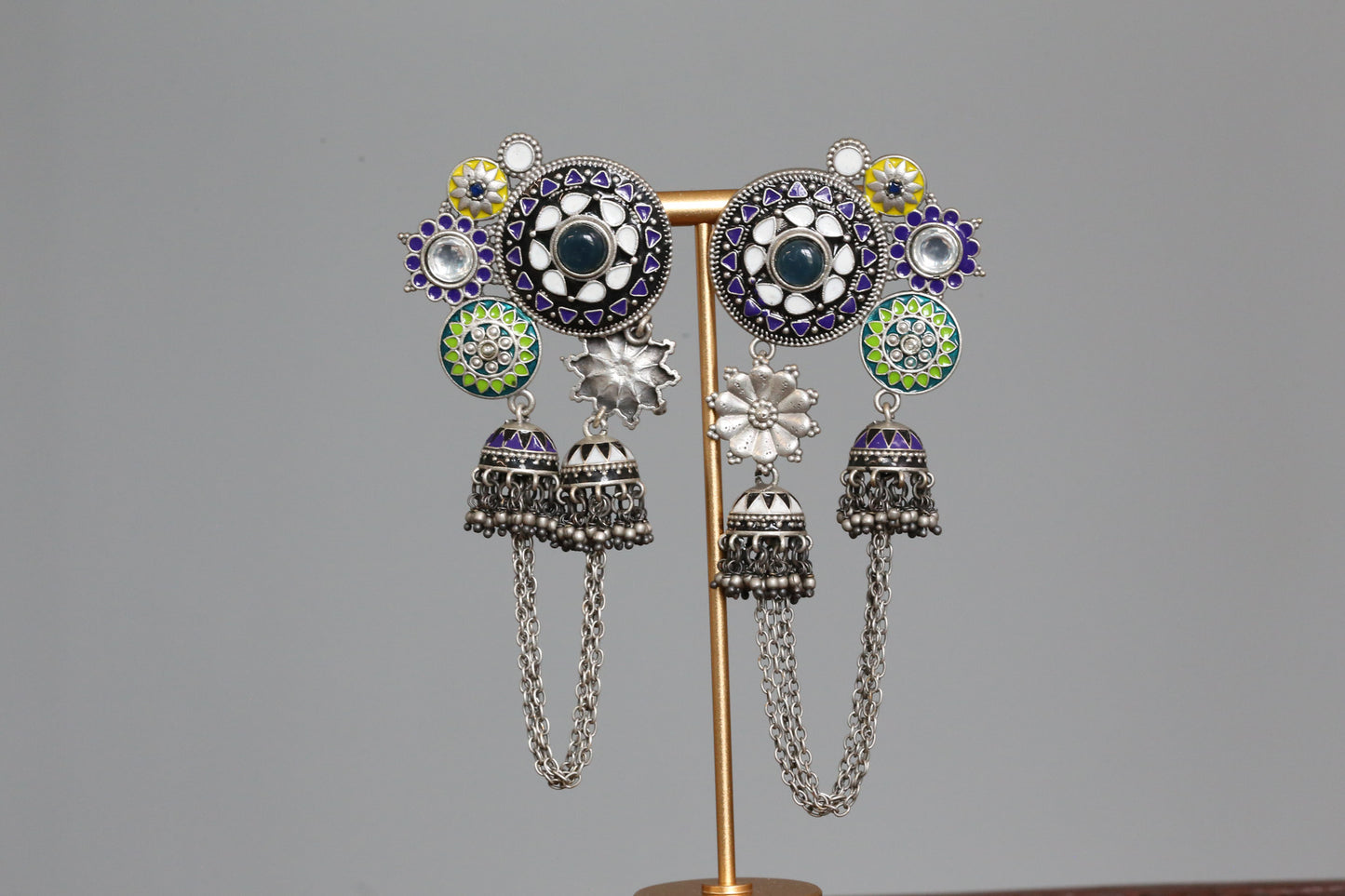 Rangreza Enamel Earrings -Blue Ivory