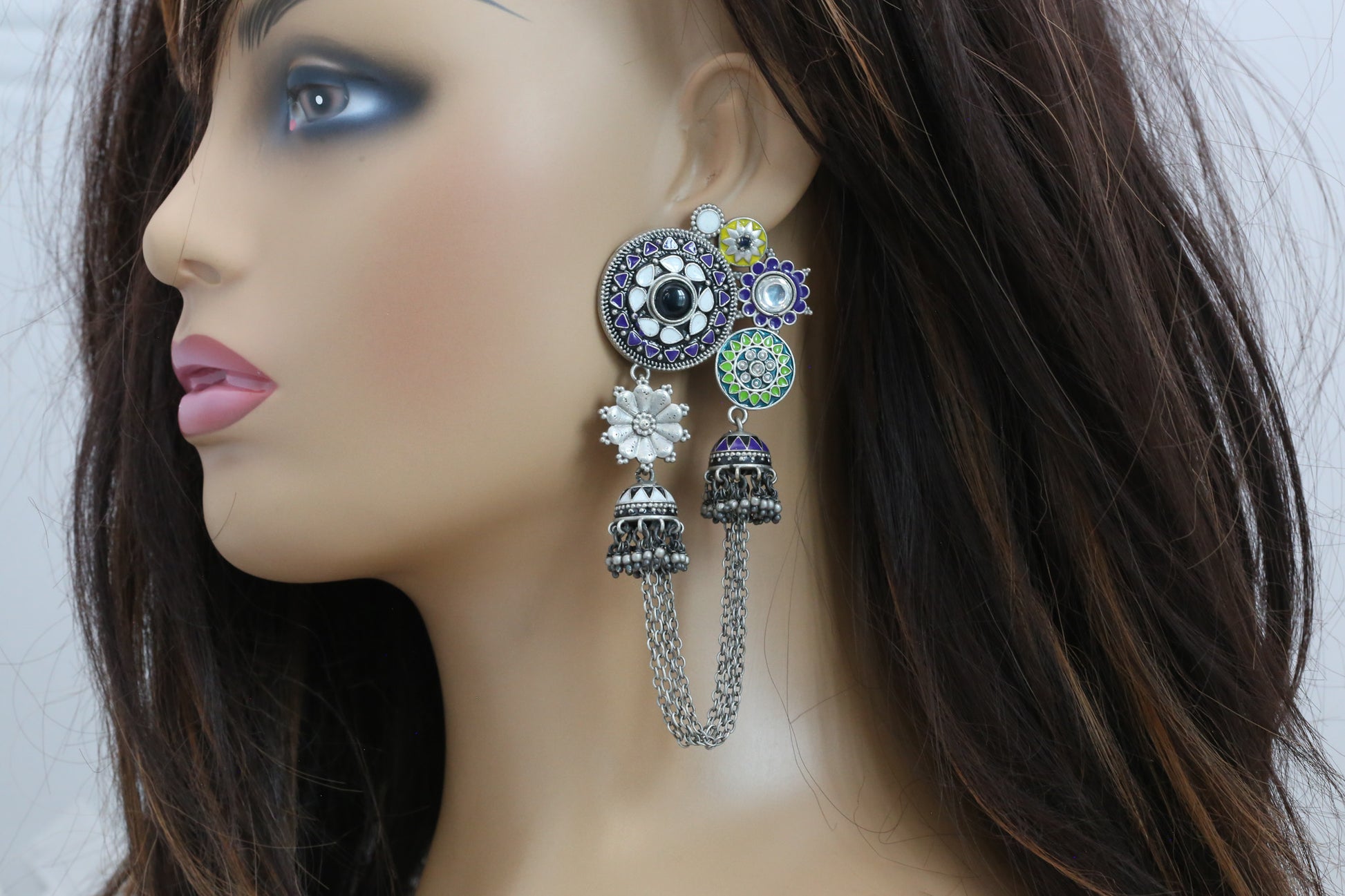 Rangreza Enamel Earrings -Blue Ivory