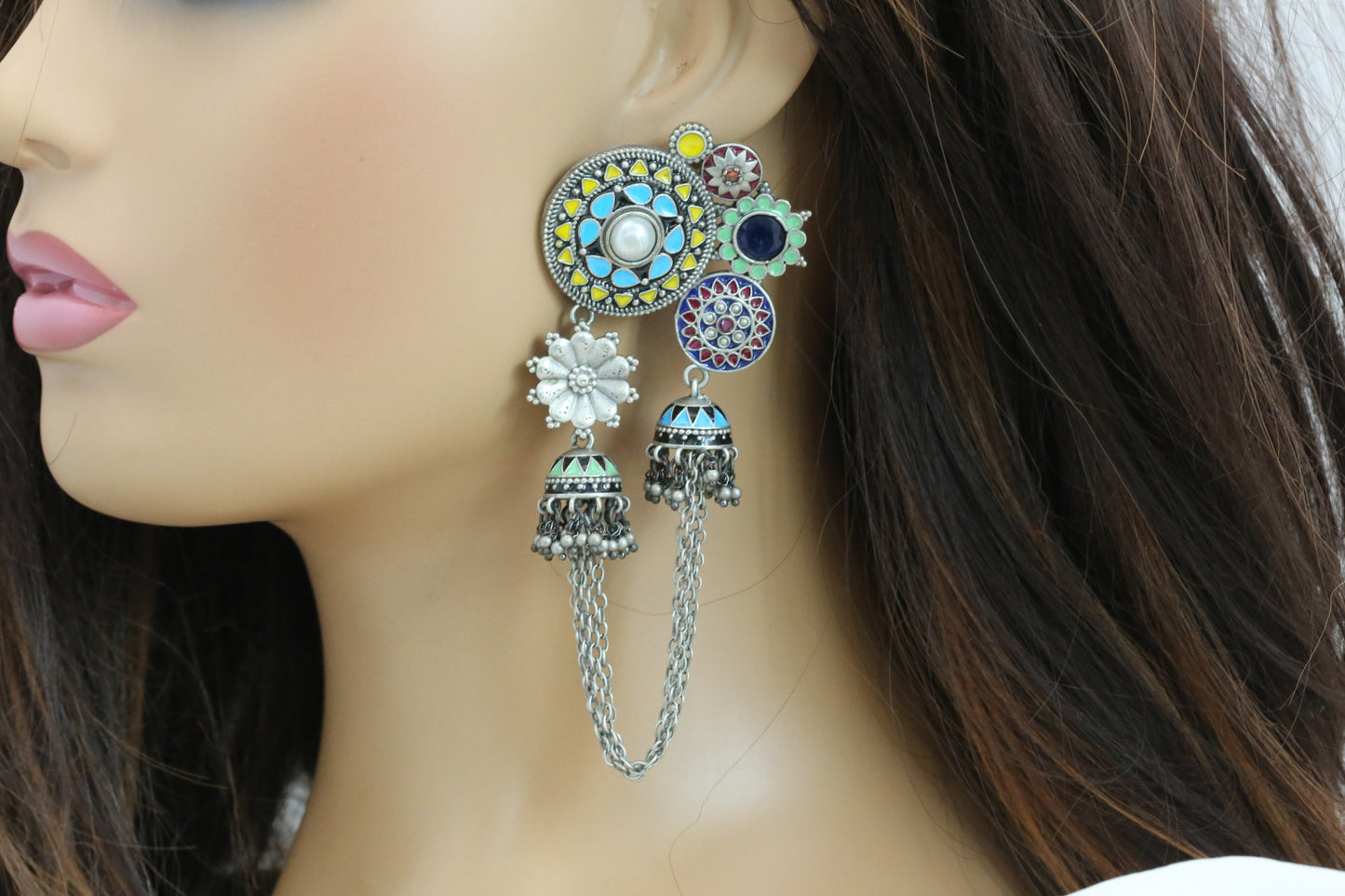 Rangreza Enamel Earrings - Turquoise Yellow