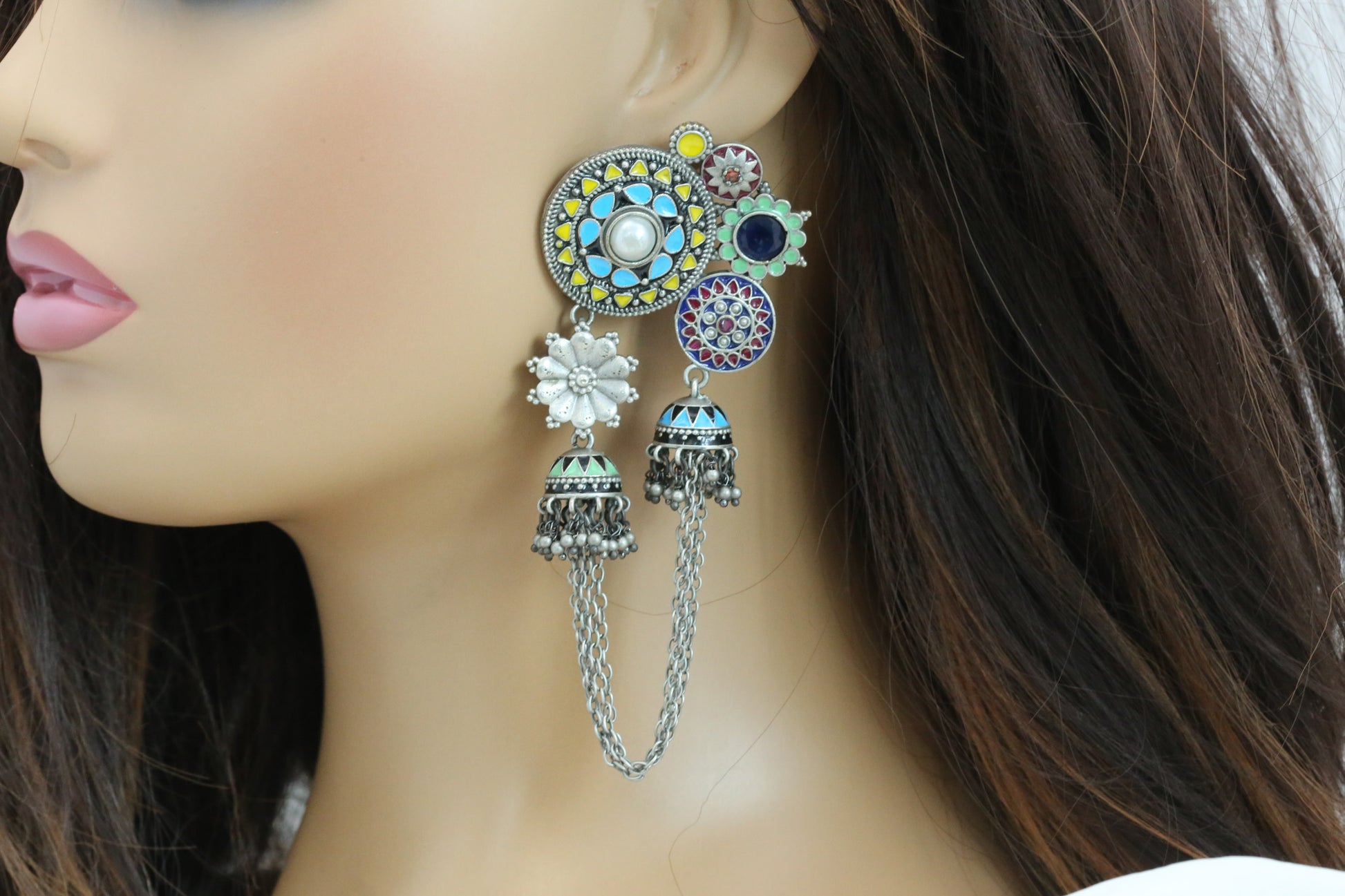 Rangreza Enamel Earrings - Turquoise Yellow