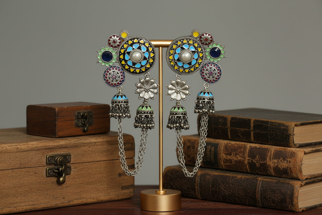 Rangreza Enamel Earrings - Turquoise Yellow