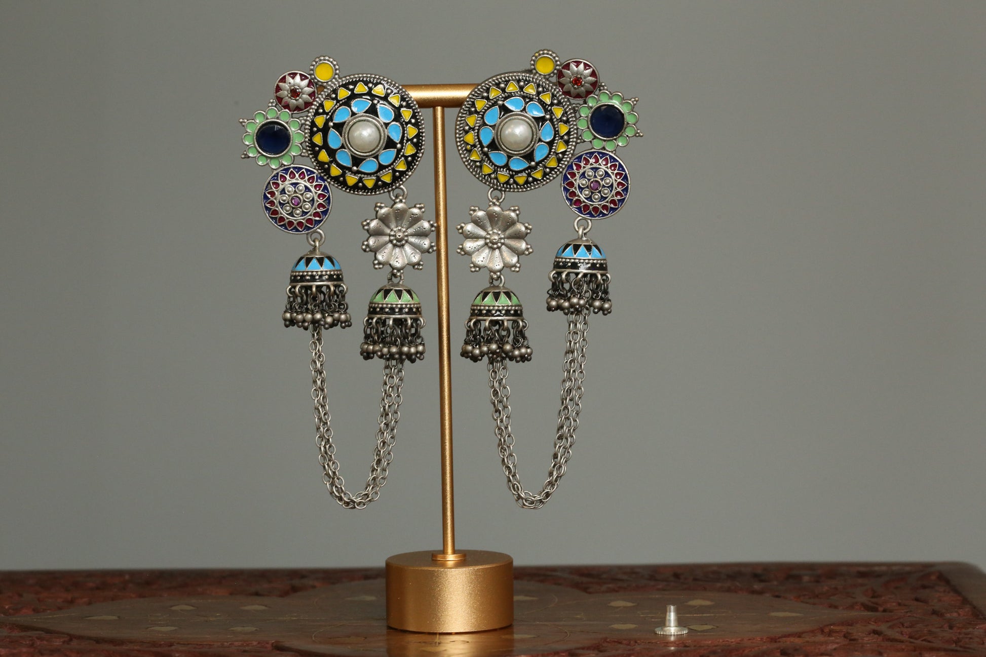 Rangreza Enamel Earrings - Turquoise Yellow