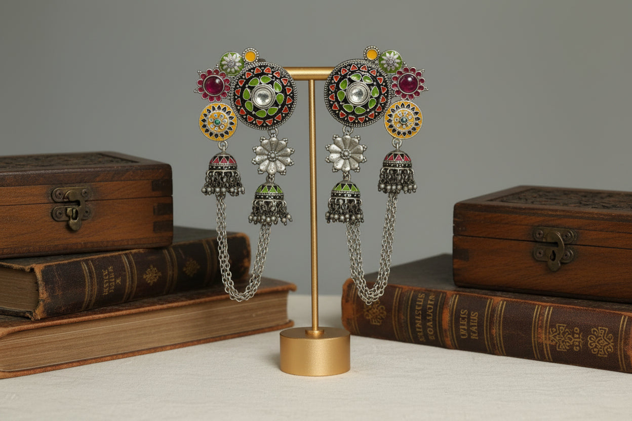 Rangreza Enamel Earrings - Green Red