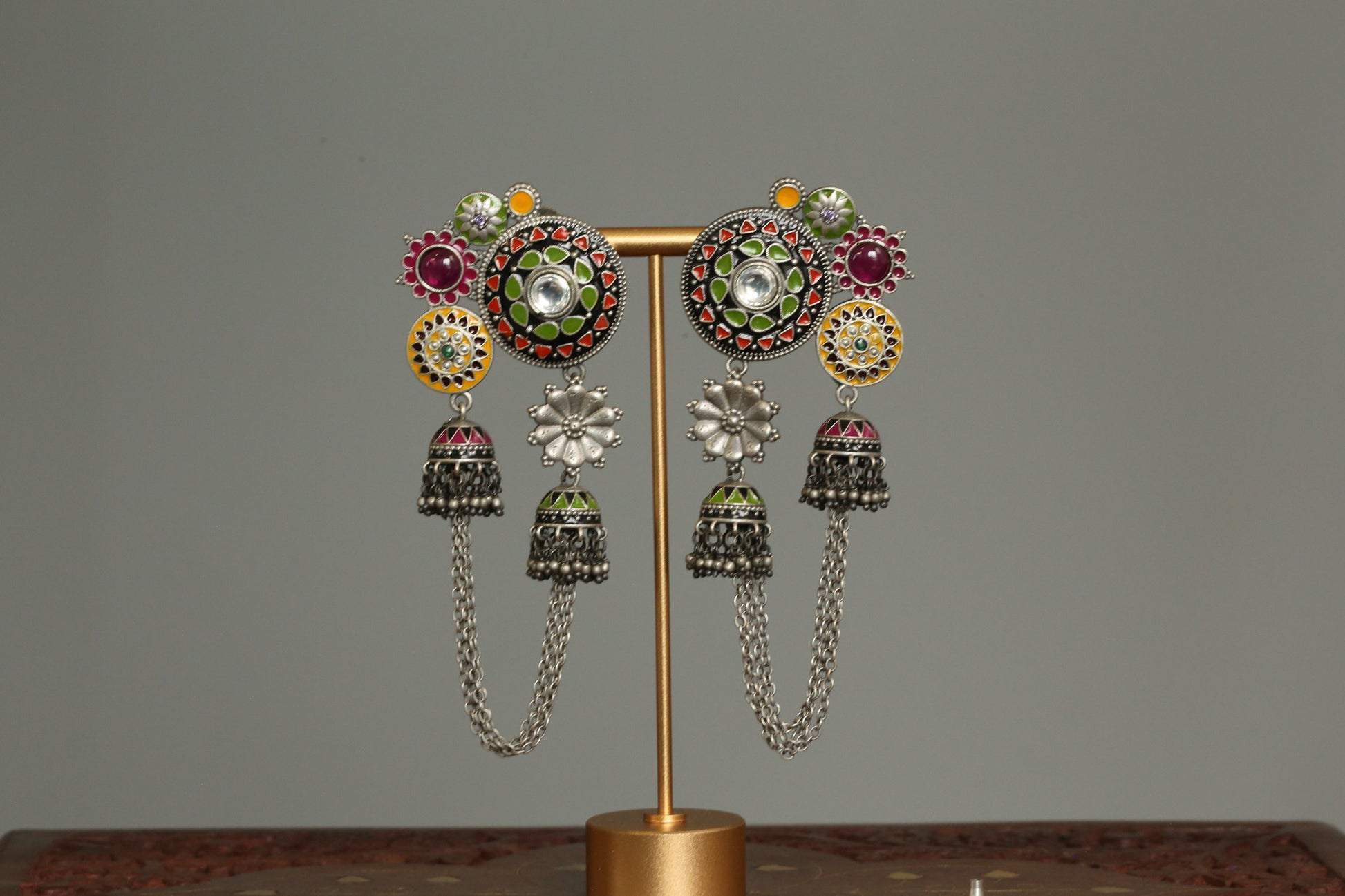 Rangreza Enamel Earrings - Green Red