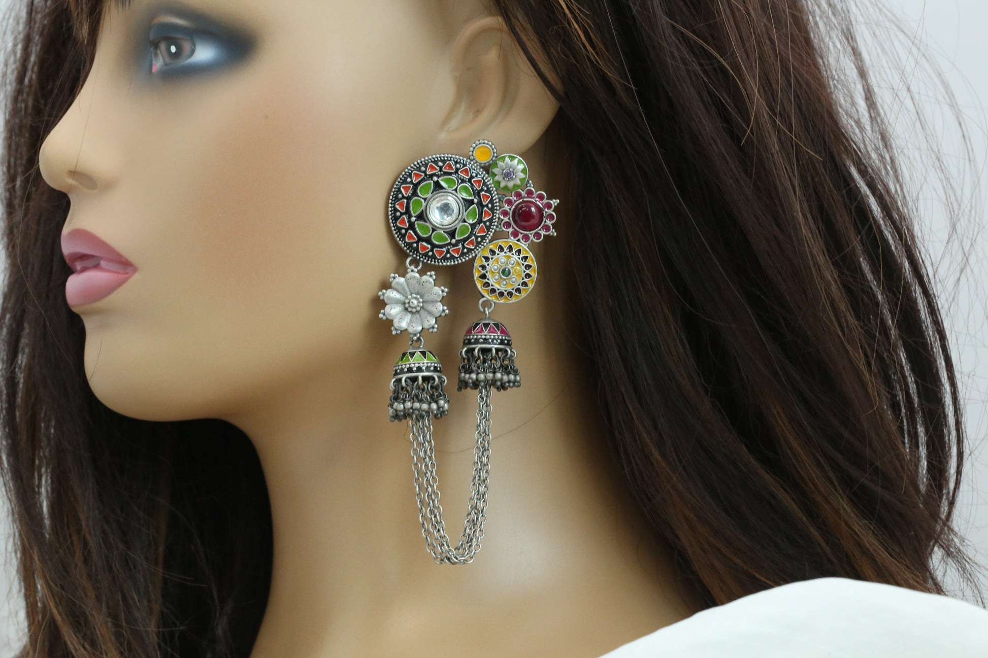 Rangreza Enamel Earrings - Green Red