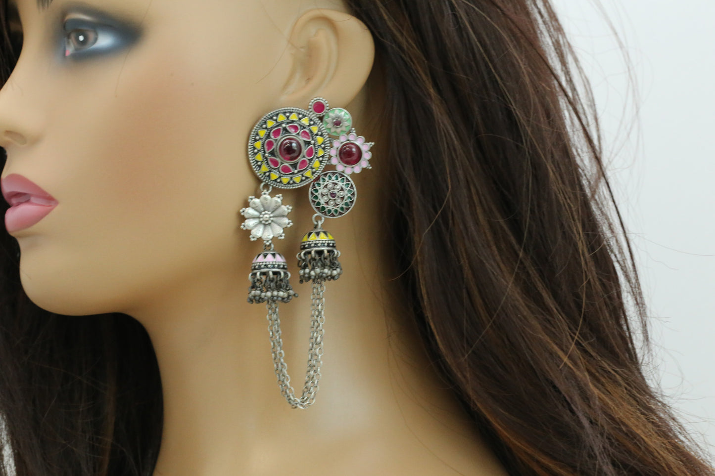 Rangreza Enamel Earrings - Yellow Red