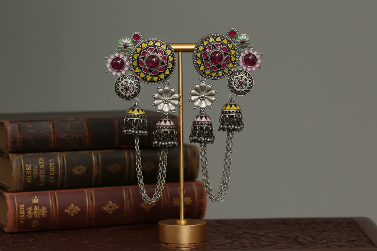 Rangreza Enamel Earrings - Yellow Red