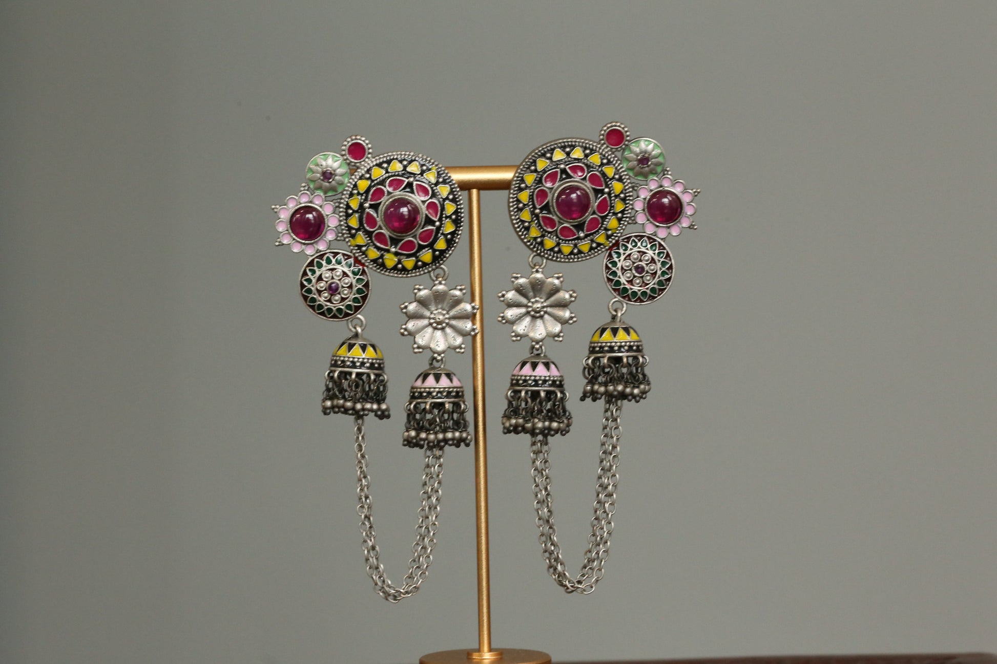 Rangreza Enamel Earrings - Yellow Red