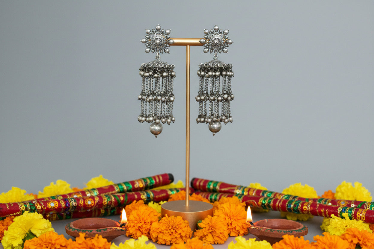 Jaana Oxidized Tassel Jhumka