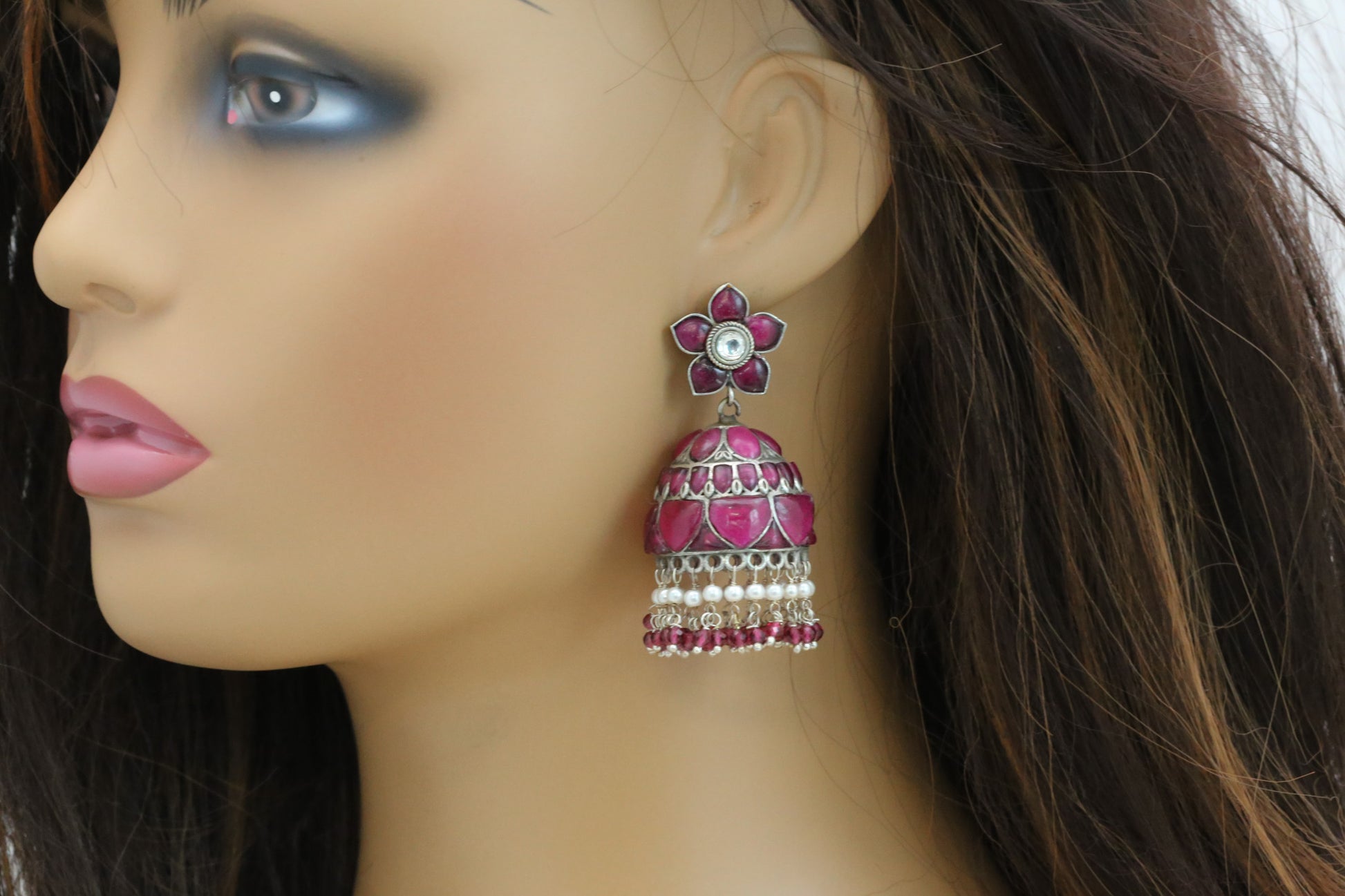 Nancy Kemp Kundan Jhumka - Ruby Red
