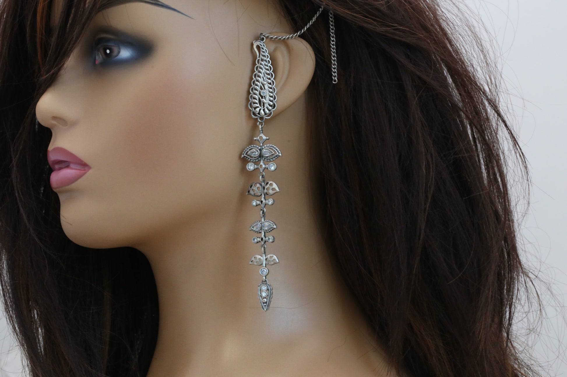 Contemporary Dainty Long Earrings with Ear Chain (Colors Available)