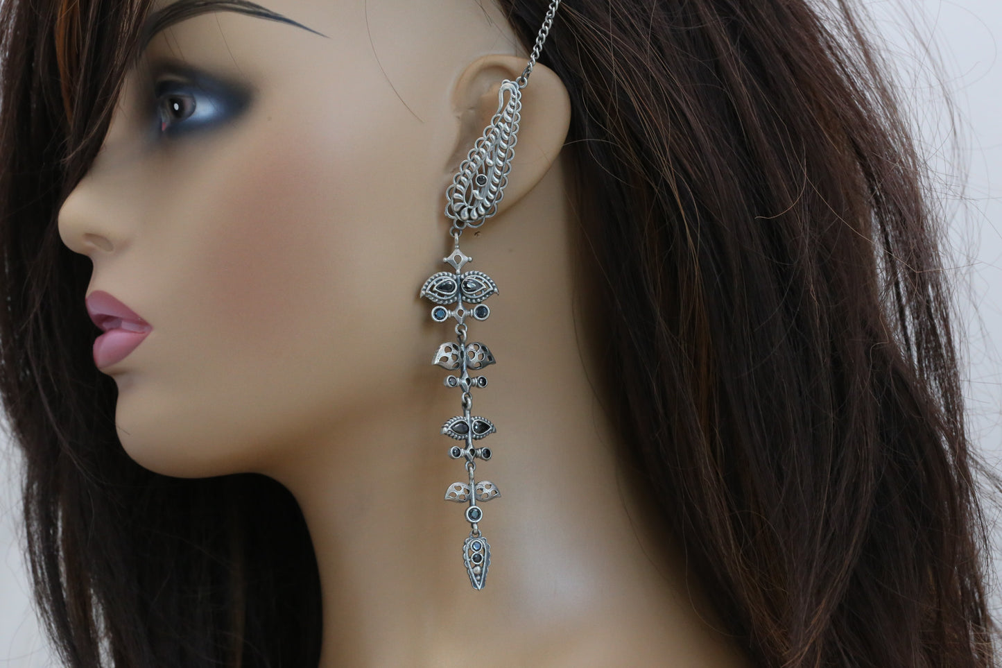 Contemporary Dainty Long Earrings with Ear Chain (Colors Available)