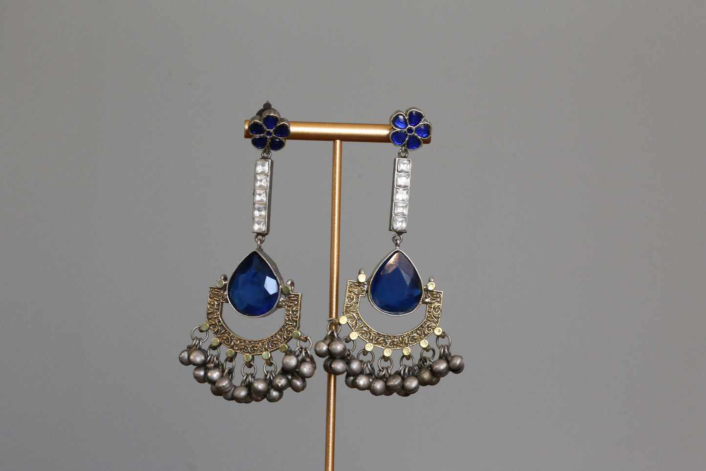 Blue Jadau Fusion Dual Tone Chandbaali - Colors