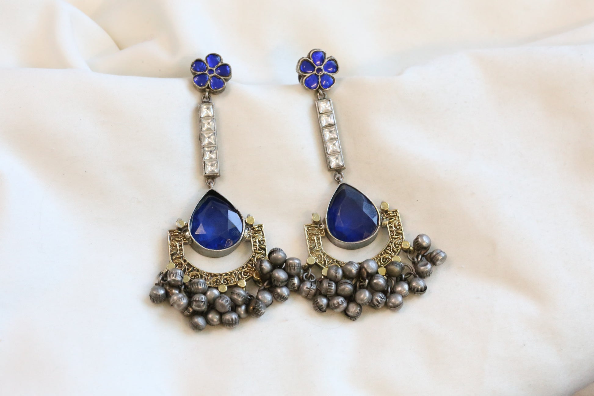Blue Jadau Fusion Dual Tone Chandbaali - Colors