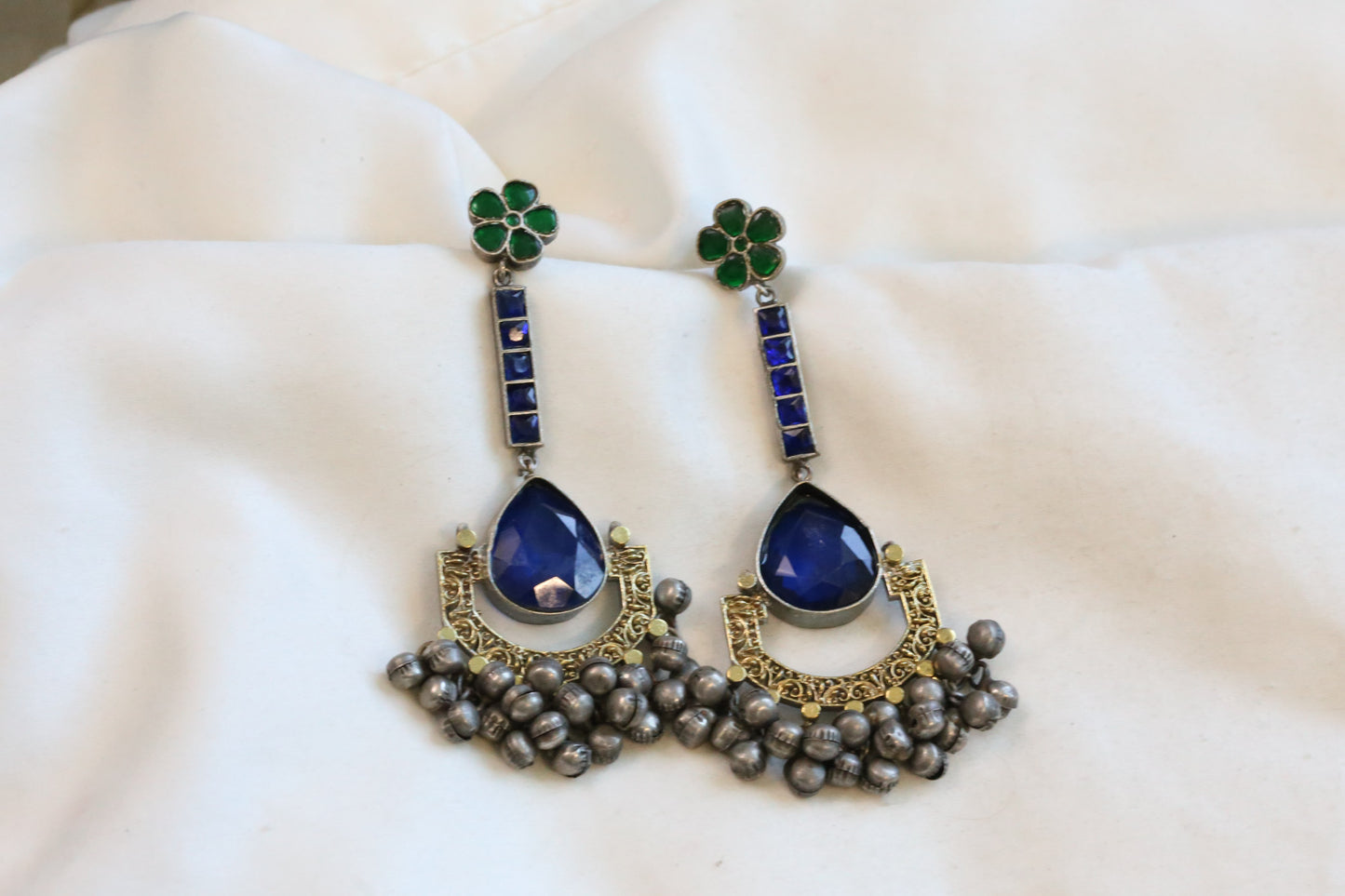 Blue Jadau Fusion Dual Tone Chandbaali - Colors