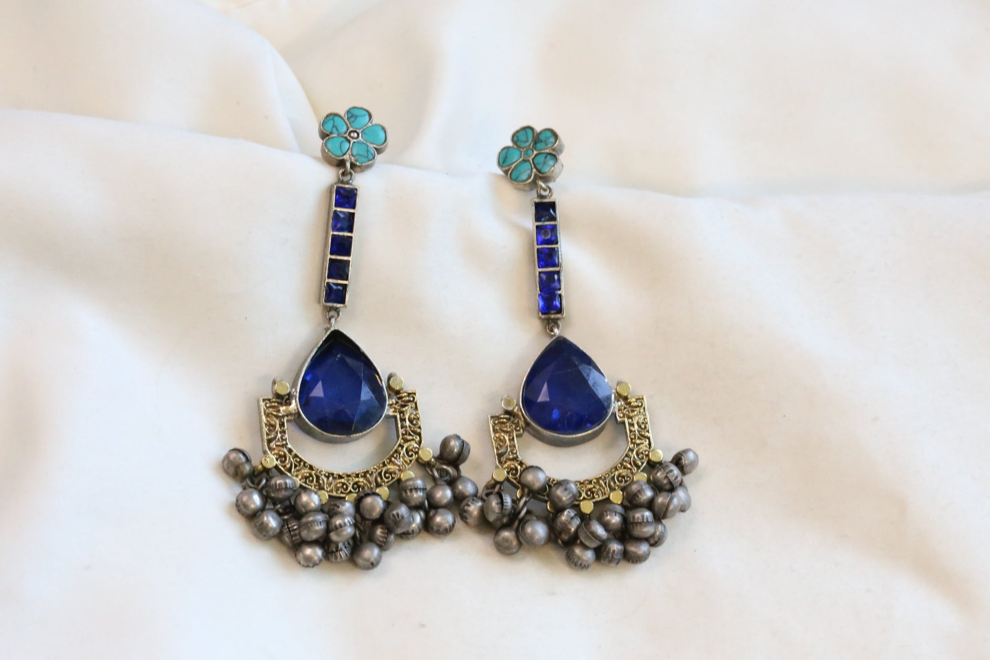 Blue Jadau Fusion Dual Tone Chandbaali - Colors