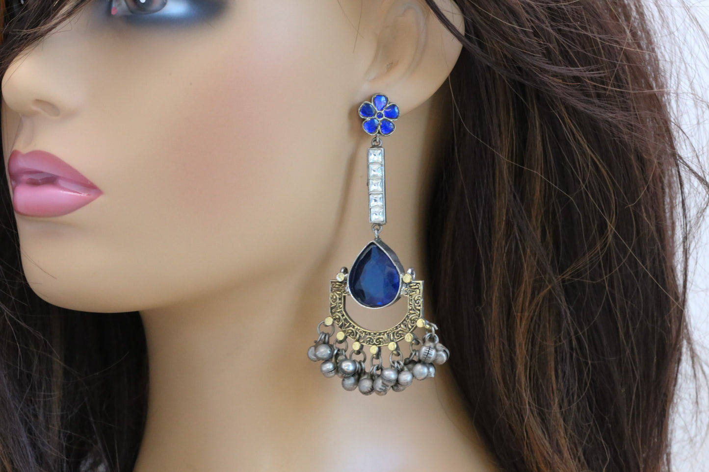 Blue Jadau Fusion Dual Tone Chandbaali - Colors