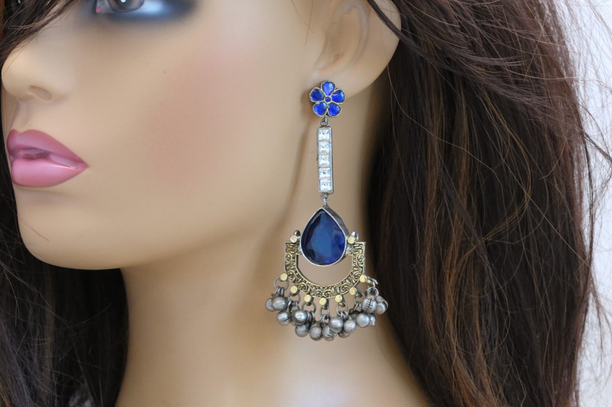 Blue Jadau Fusion Dual Tone Chandbaali - Colors