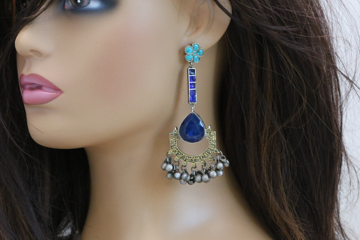 Blue Jadau Fusion Dual Tone Chandbaali - Colors