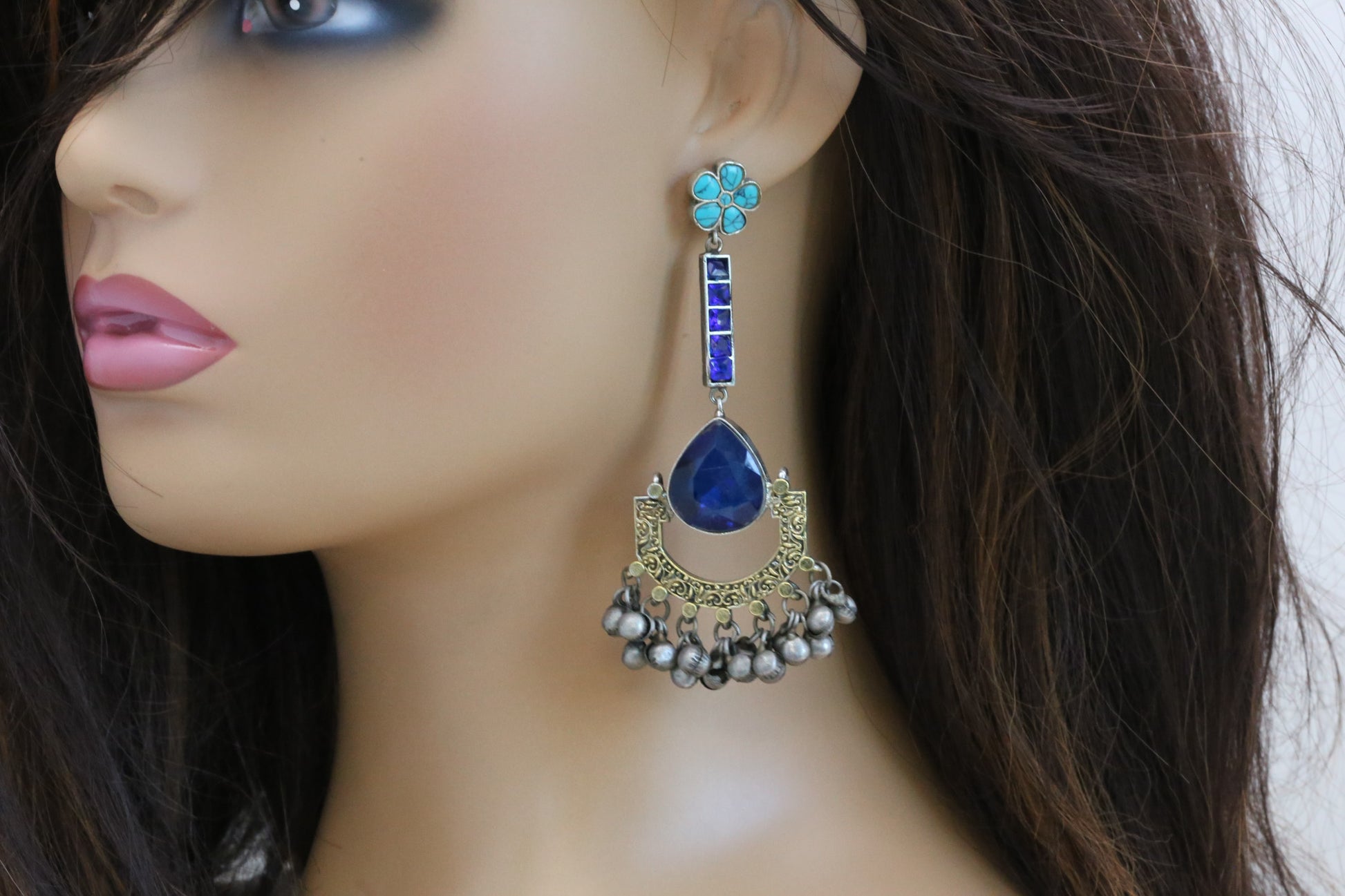 Blue Jadau Fusion Dual Tone Chandbaali - Colors