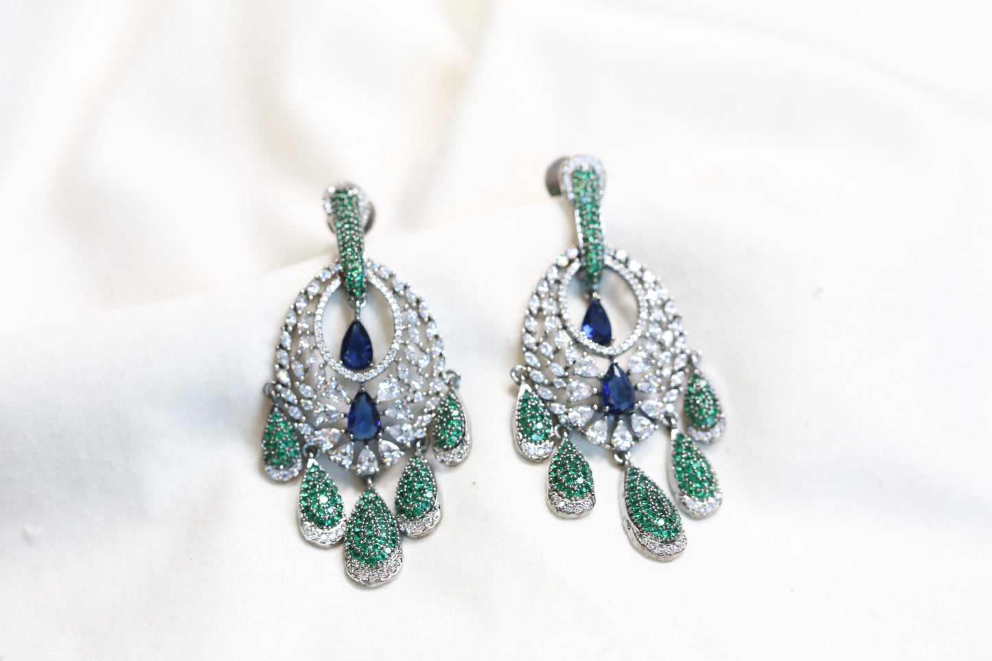 Rekha Micro CZ Earrings - Green Blue