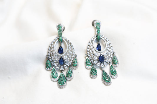 Rekha Micro CZ Earrings - Green Blue