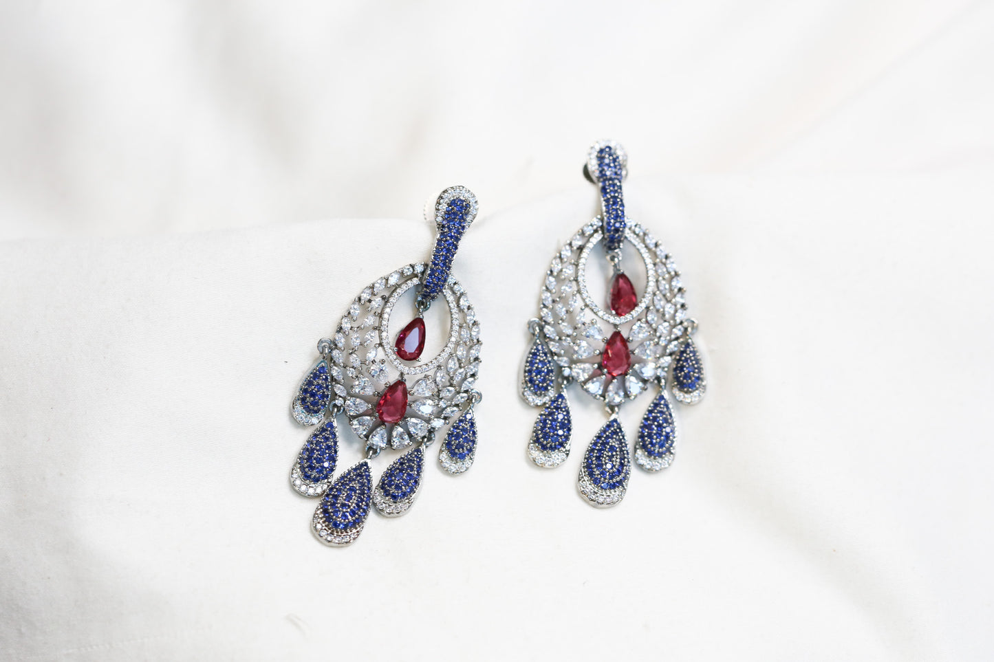 Rekha Micro CZ Earrings - Ruby Blue