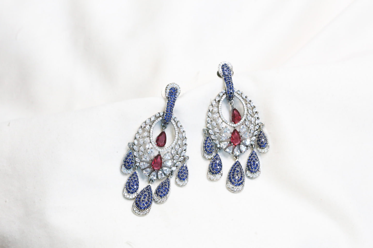 Rekha Micro CZ Earrings - Ruby Blue
