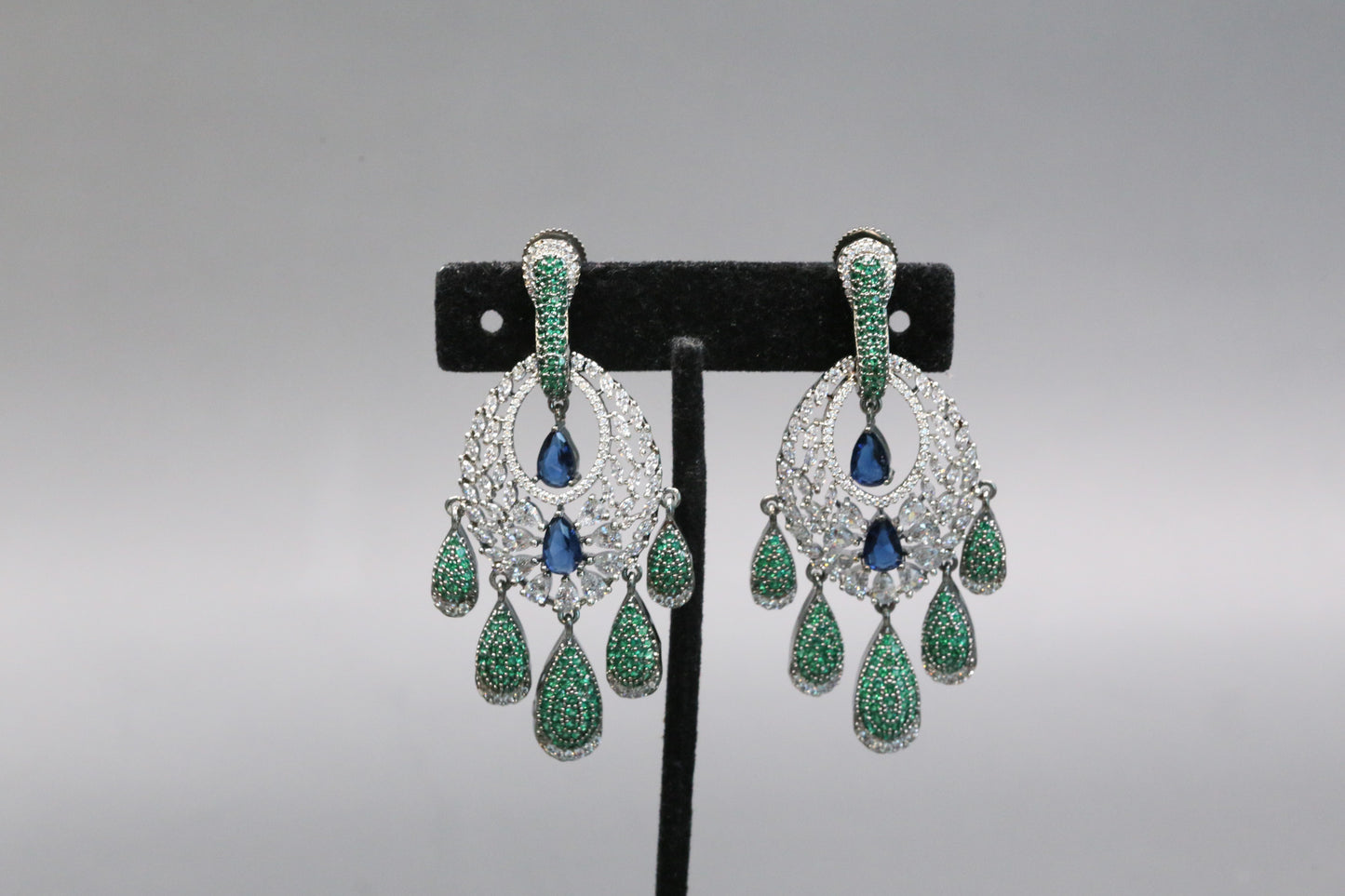 Rekha Micro CZ Earrings - Green Blue