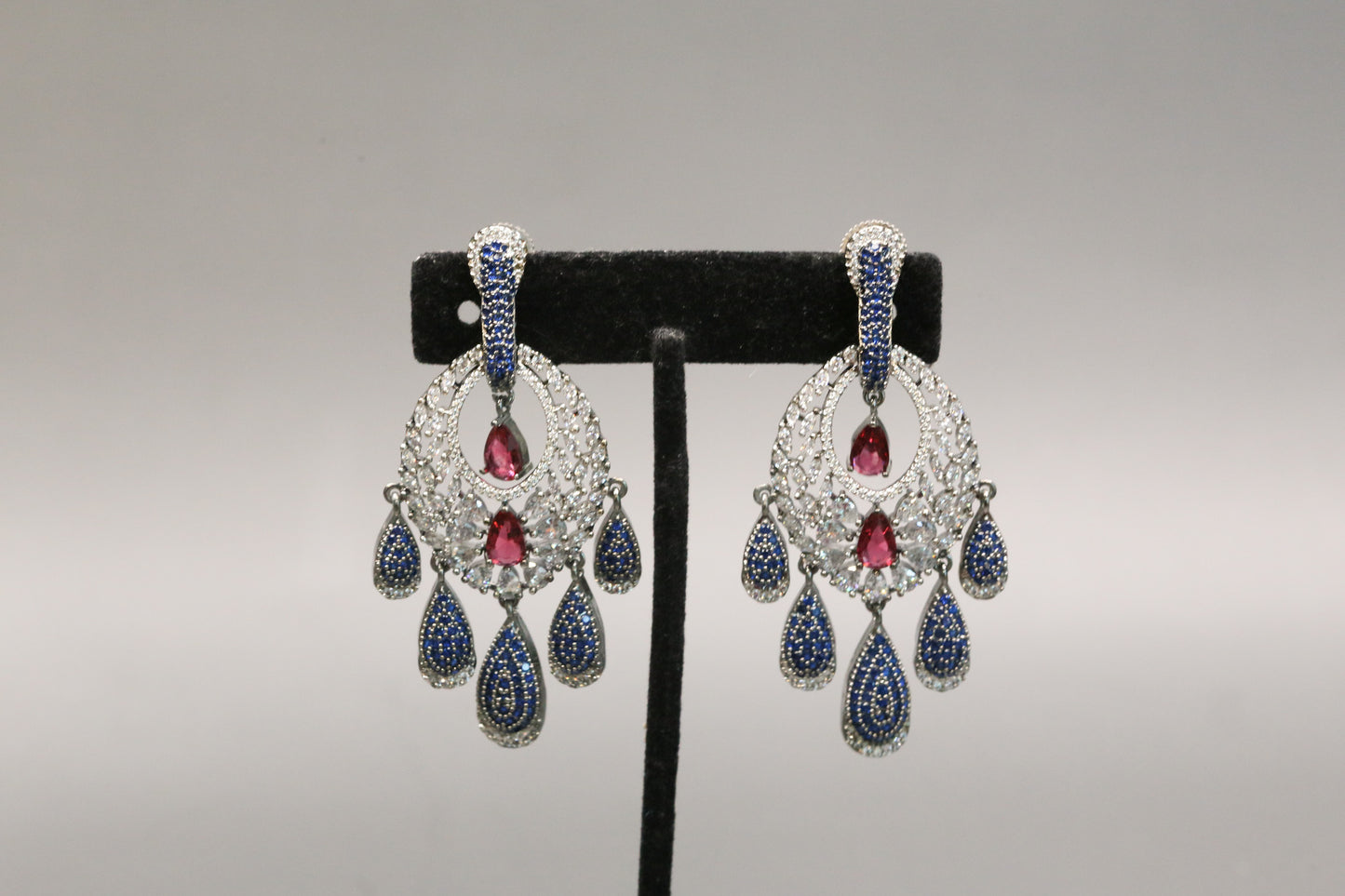 Rekha Micro CZ Earrings - Ruby Blue